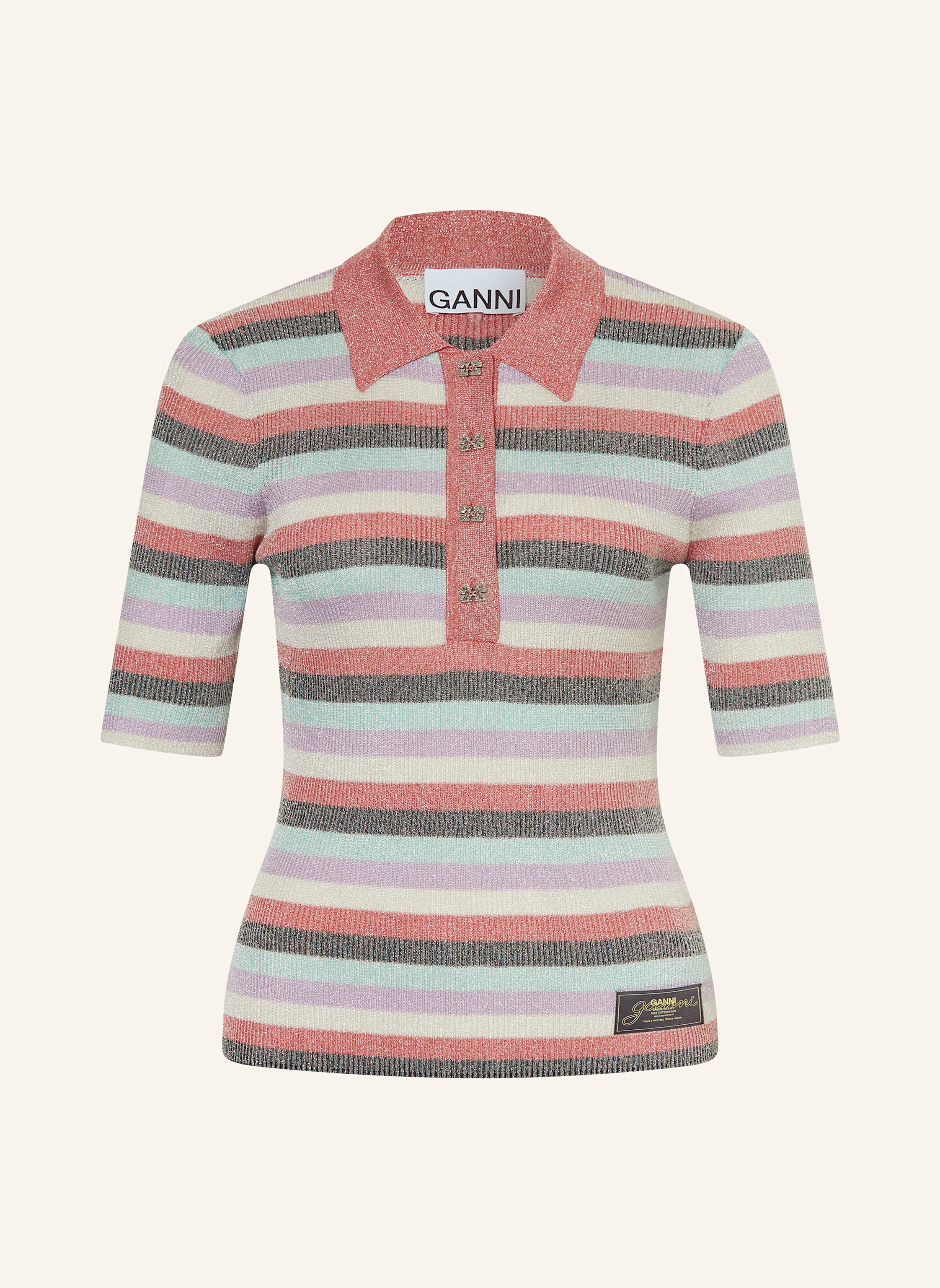 GANNI Strick-Poloshirt mit Glitzergarn