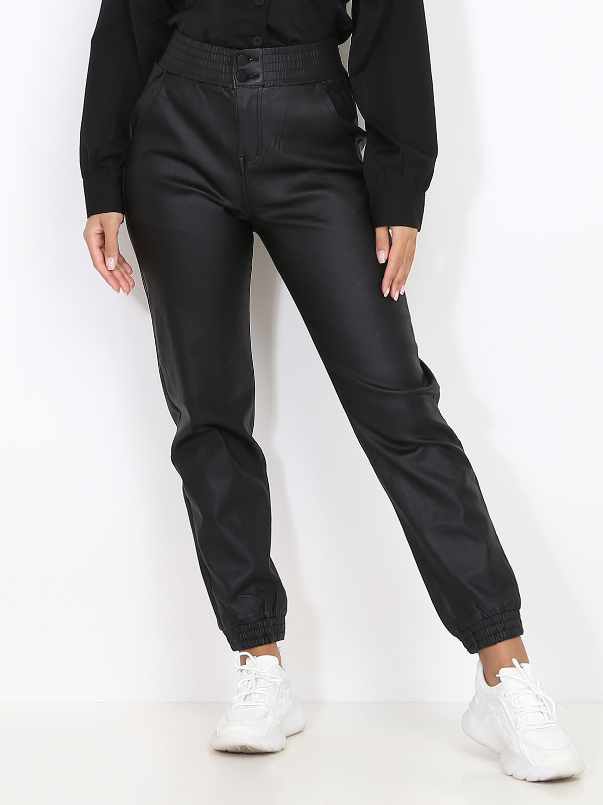 Pantalon jogger en simili- Noir