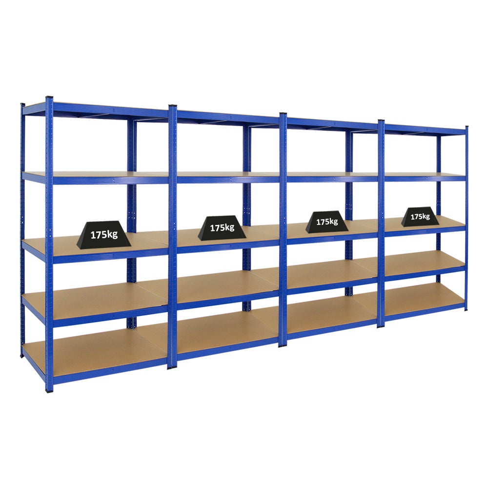 PROREGAL Mega Deal 4x Heavy-Duty Stellingkast Taurus HxBxD 180 x 90 x 60 cm Plank Draagvermogen 175 kg Blauw
