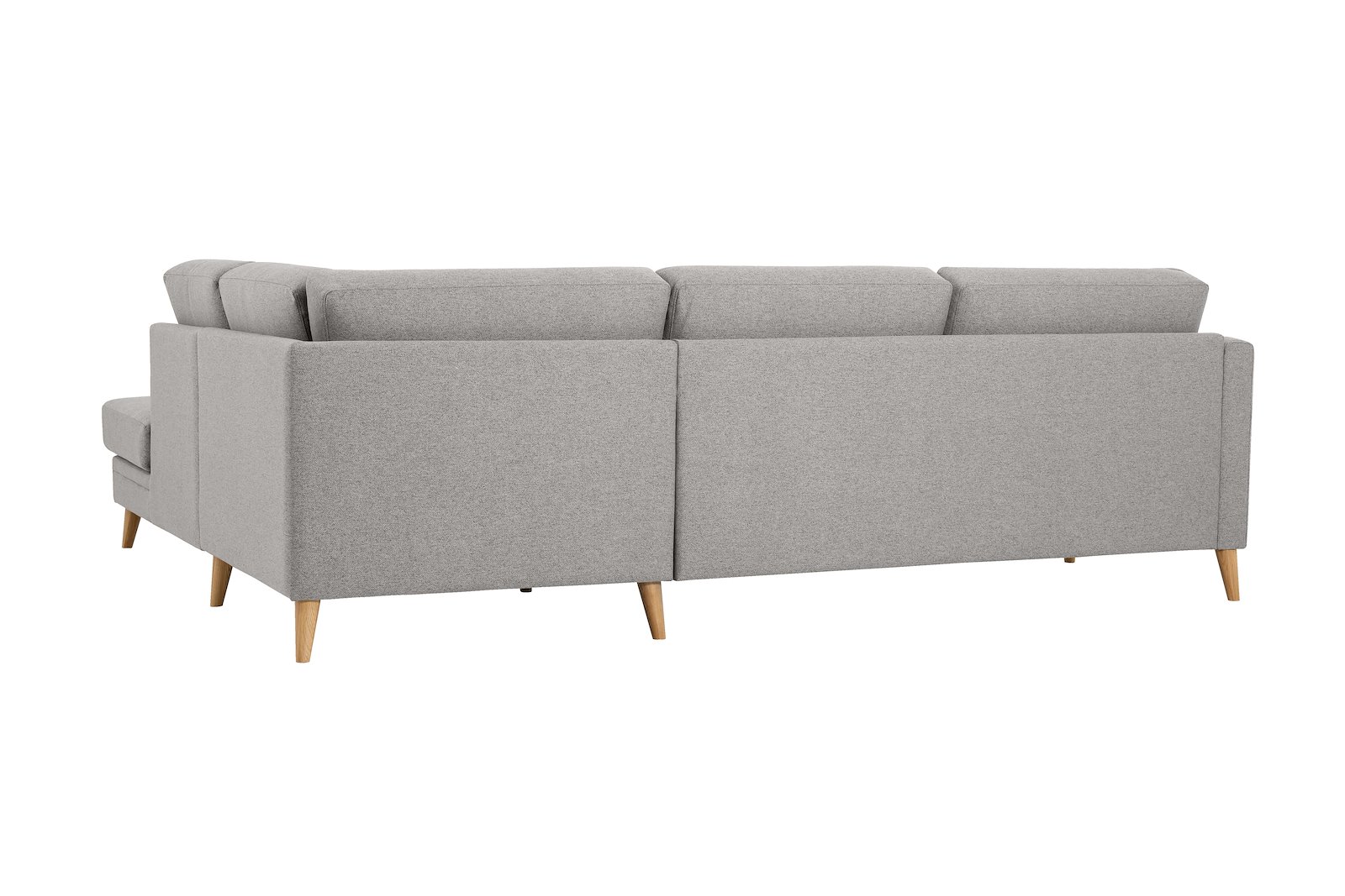 Eden hjørnesofa 2,5-seter med åpen ende høyre. Tekstil Neve 3 Grey med ben i eik natur (15137).