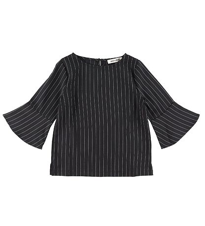 Add to Bag Bluse - Schwarz m. Nadelstreifen