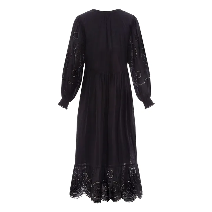 Alma Deia Robe Brodé Manches Longues en Coton Bio | Noir