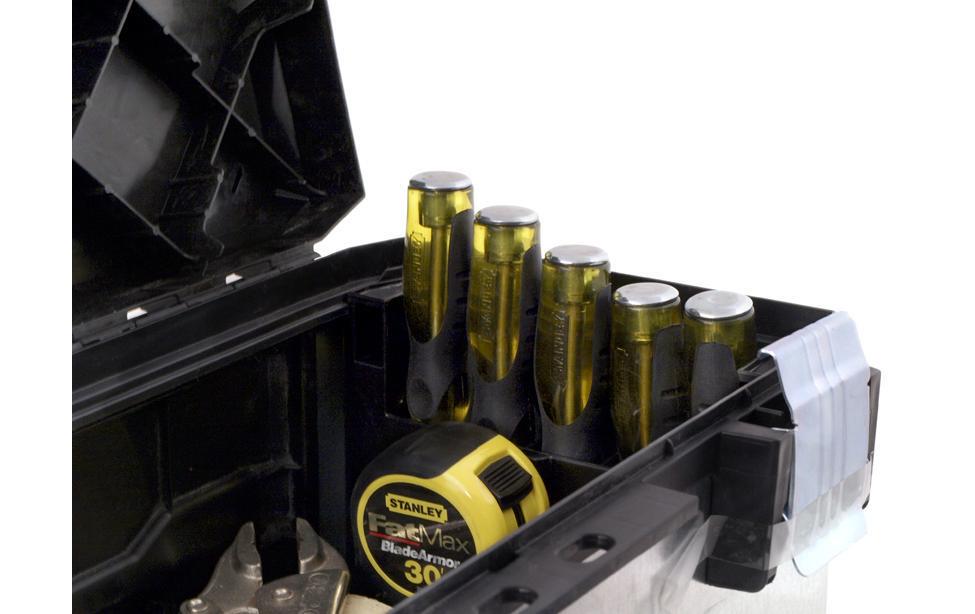 Werkzeugbox Fatmax mit Rollen<br>Rollende Werkstatt aus Metall-Kunststoff mit zwei Schubladen, einem grossen Staufach und einer abnehmbaren, 30cm hohen Werkzeugbox