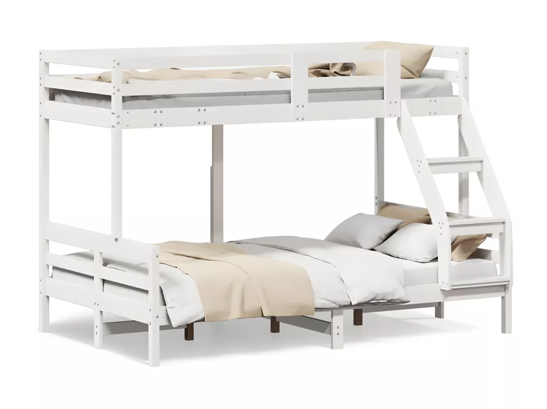 Lit superposé 90x200/120x200 cm blanc bois de pin massif