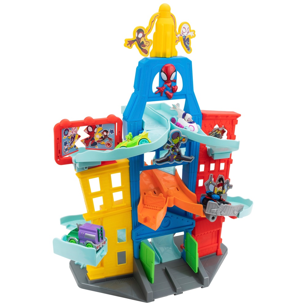 Marvel Spidey und Freunde Amazing Metals City Rennbahn-Spielset mit fünf Fahrzeugen