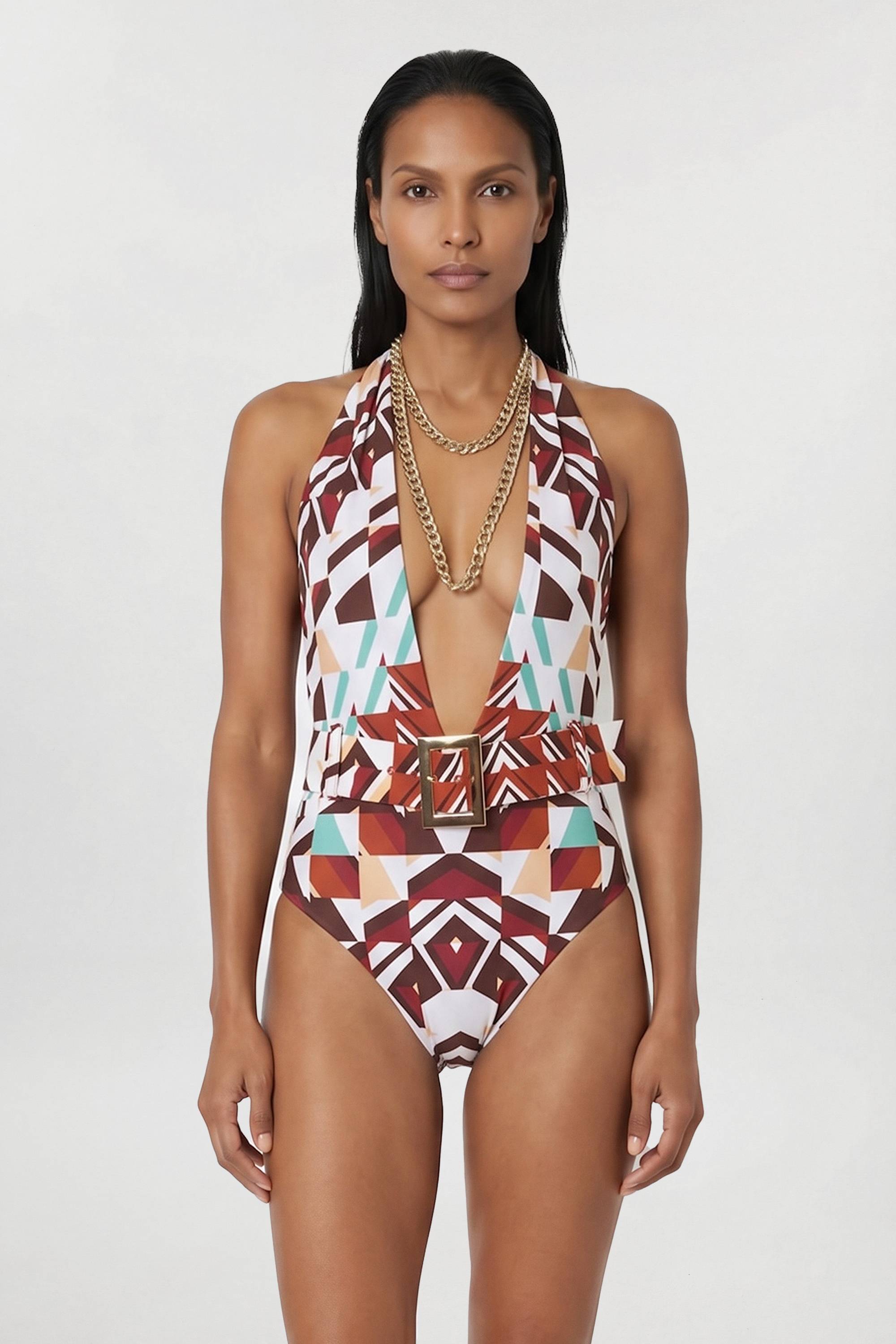 KarenMillen Maillot De Bain Plongeant Imprimé À Détail Chaîne
