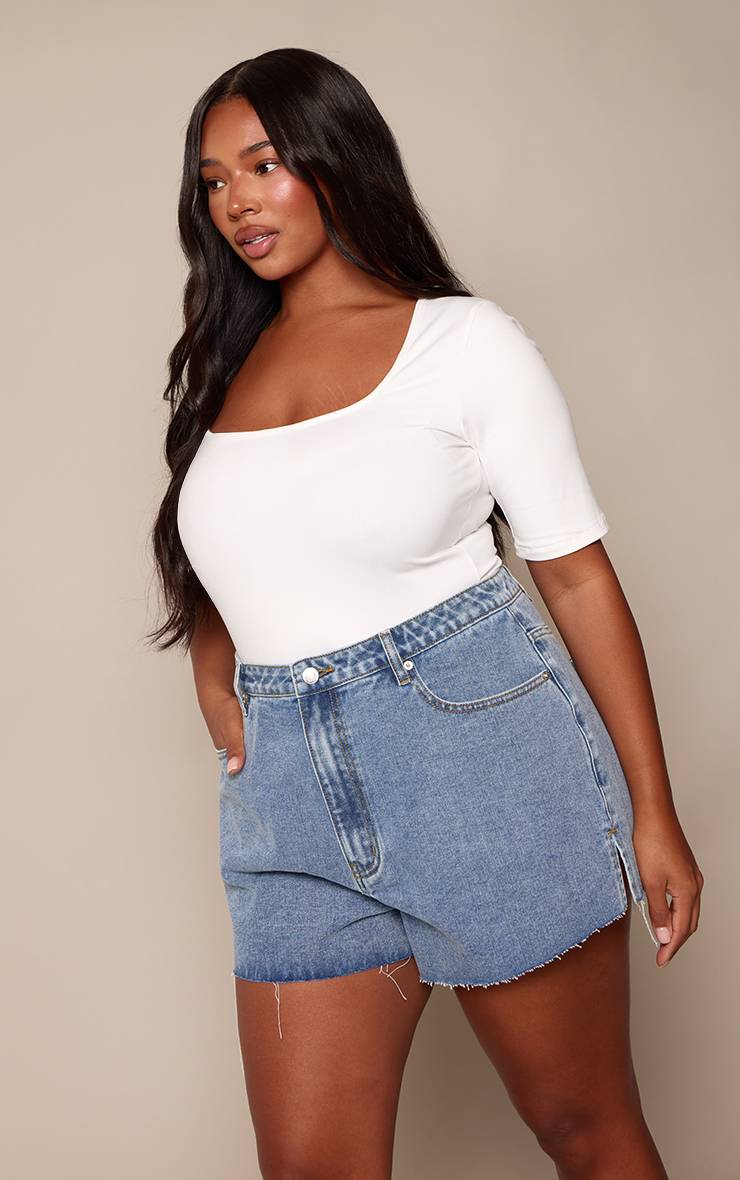 Délavage Vintage Short Mom Grande Taille À Ourlets Fendus