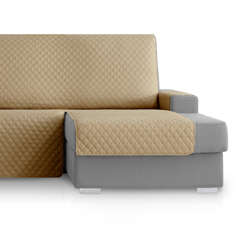 Capa para sofá Vipalia com estampa de diamante. Bege. Chaise longue à direita, 240 cm.