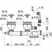 Ensemble vidage 2 cuves ø 90 extra-plat Wirquin Espace