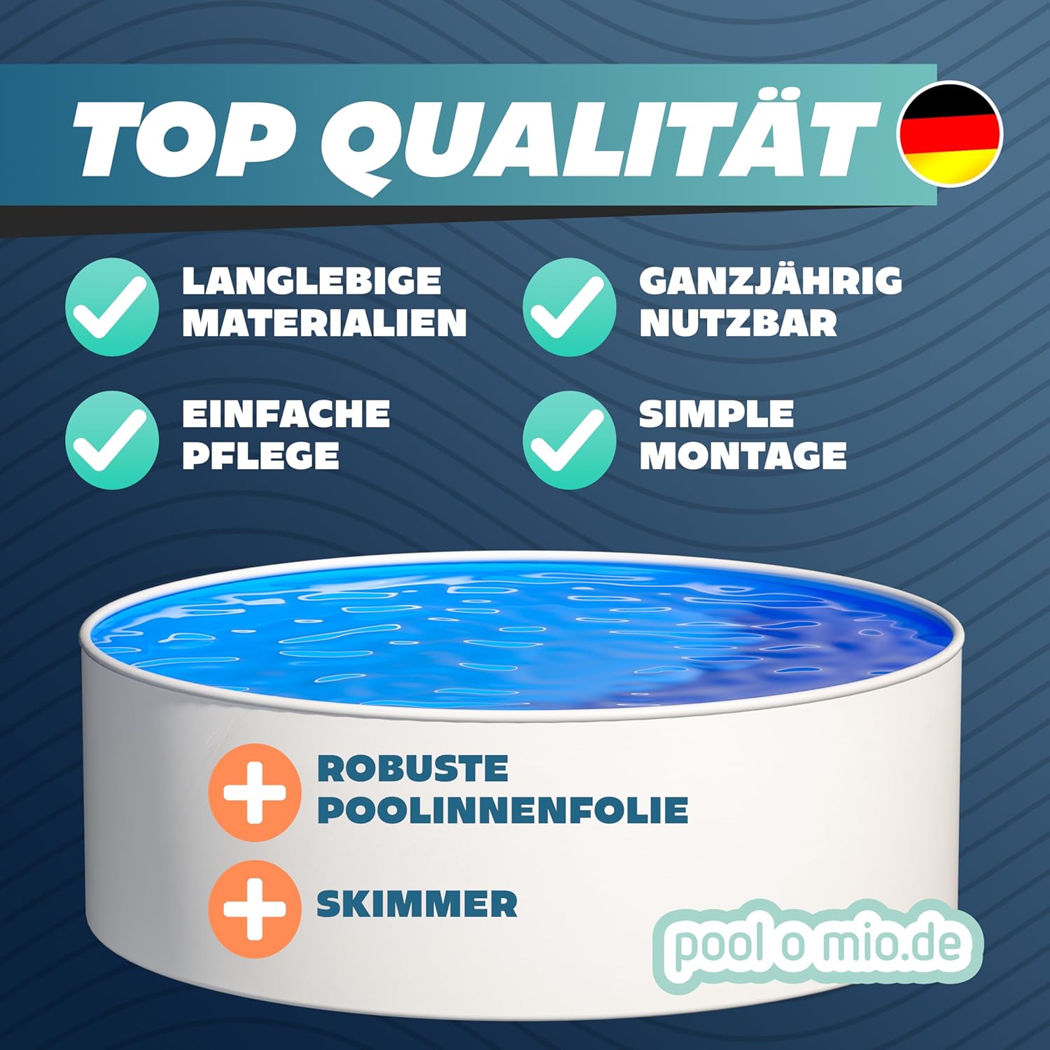 poolomio® Stahlwandpool rund 360 x 120 cm Weiß | Robuster Gartenpool als Aufstellbecken oder Einbaupool | Aufstellpool Komplettset mit Innenfolie 0,5 mm, Skimmer & Einlaufdüse