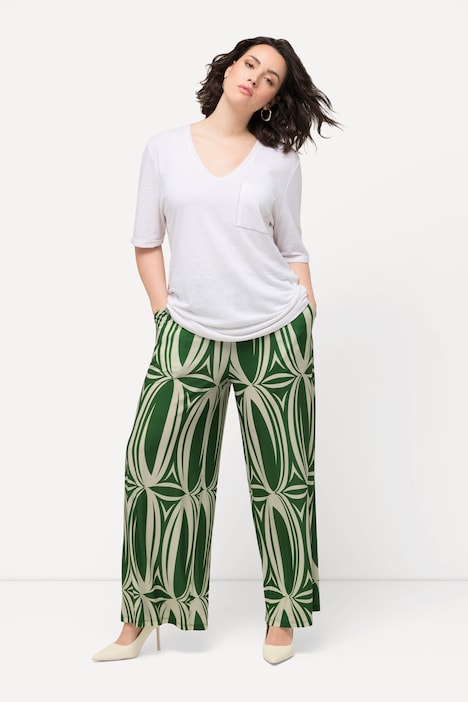 Jersey-Culotte, grafischer Druck, weites Bein, Elastikbund