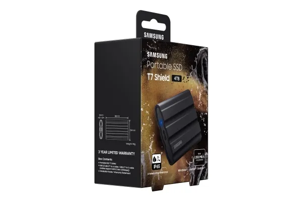 Samsung T7 Shield MU-PE4T0S - SSD - krypteret - 4 TB - ekstern (bærbar) - USB 3.2 Gen 2 (USB-C stikforbindelse) - 256-bit AES - sort