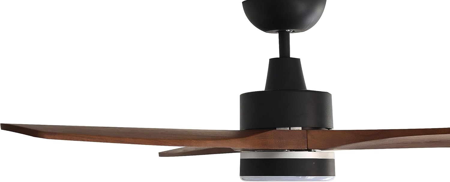PEPEO – Notos Deckenventilator mit LED Beleuchtung | Sehr leiser Deckenventilator mit Fernbedienung und Rückwärtslauf. Ventilator Durchmesser 132 cm. Farbe: Schwarz/Holz dunkel