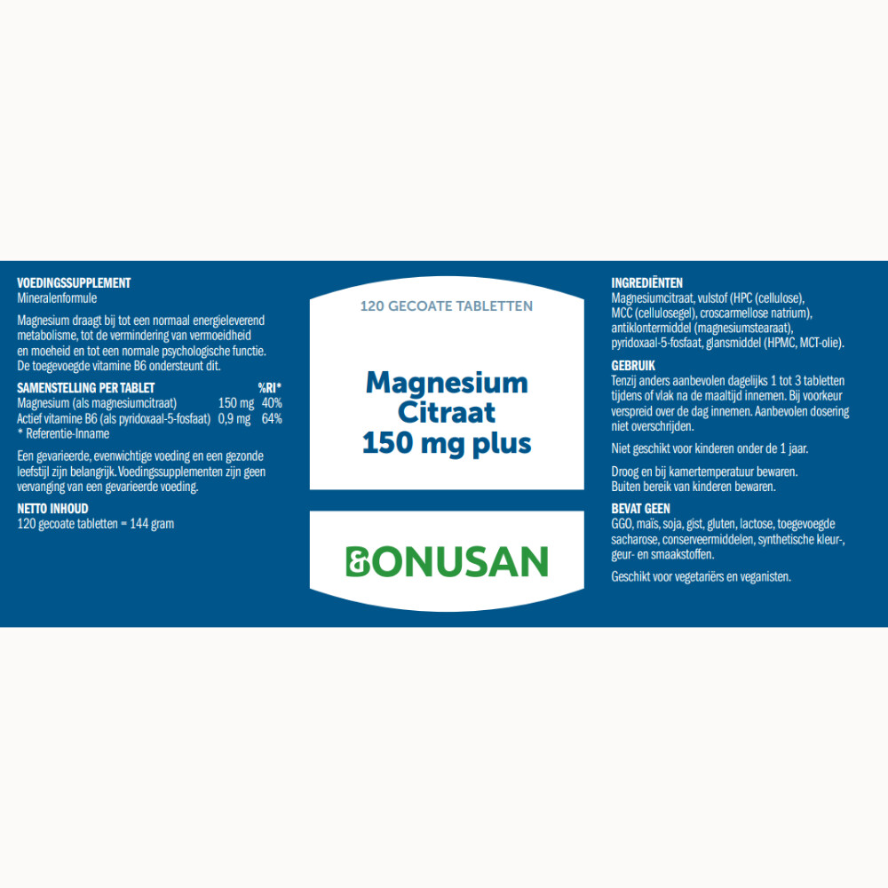Bonusan Magnesiumcitraat 150 mg plus 120 tabletten