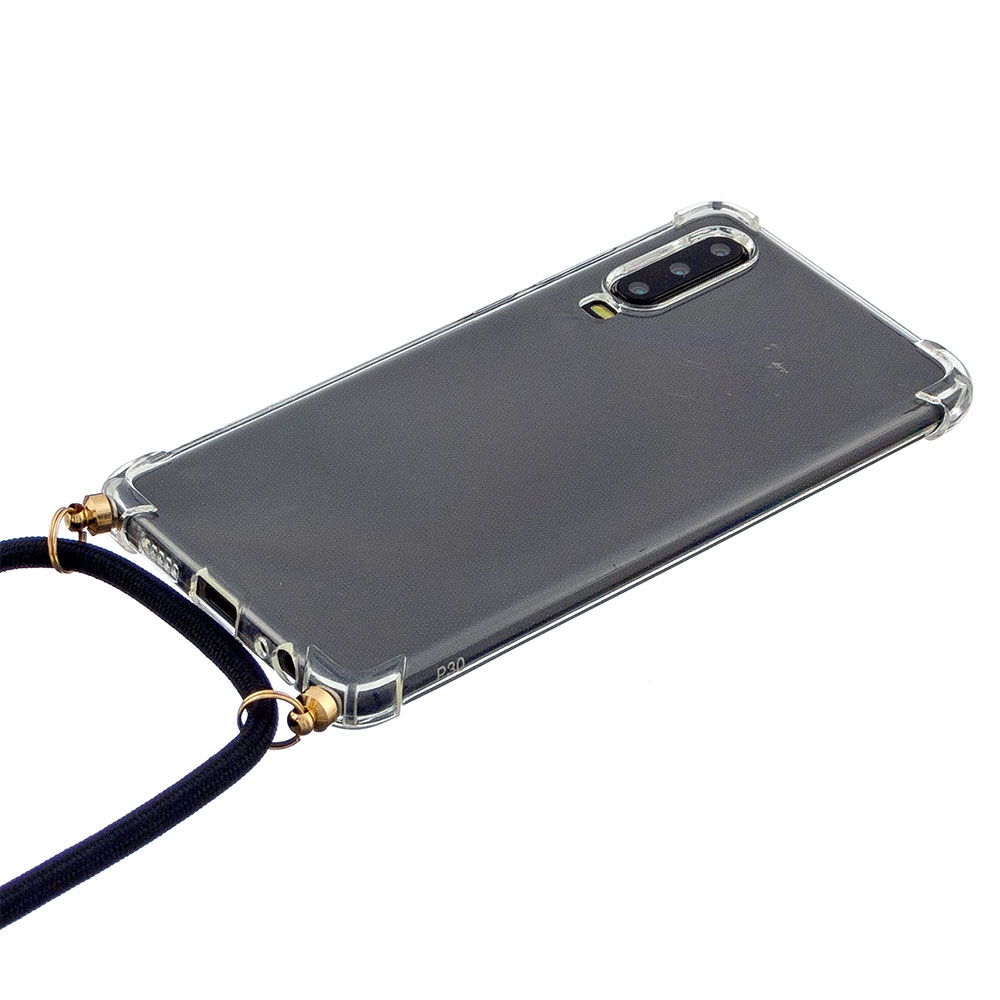 Huawei P30 Necklace Gummi Hülle Air Cushion Fallschutz   Handykette (150cm) - Schwarz / Gold