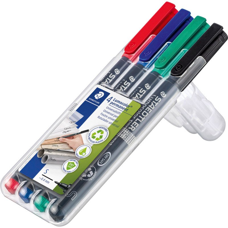 Stylo feutre Staedtler Lumocolor 313 S permanent pointe extra fine 0,4 mm - Pochette de 4 couleurs classiques