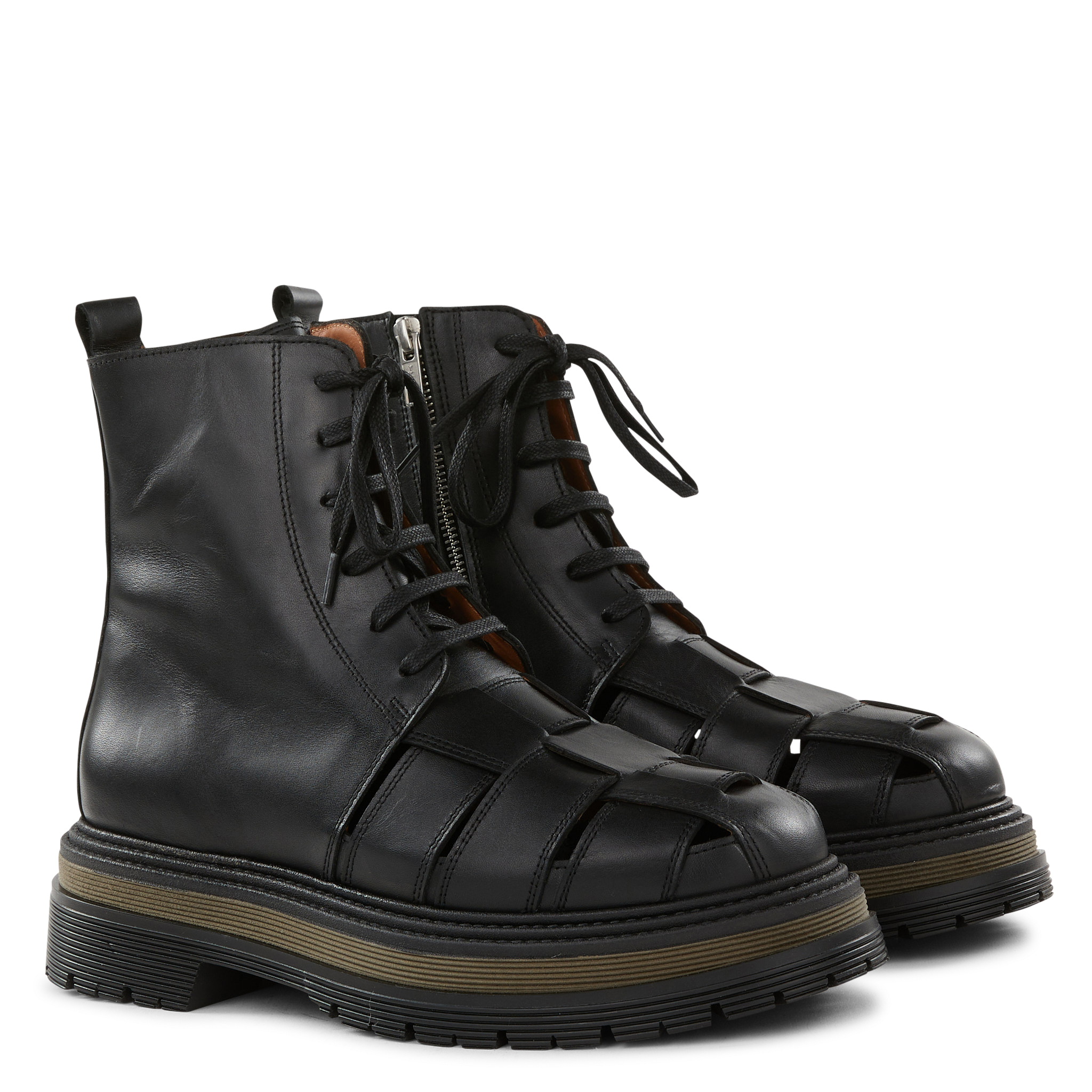 Bottines crantées à lacets en cuir | Noir