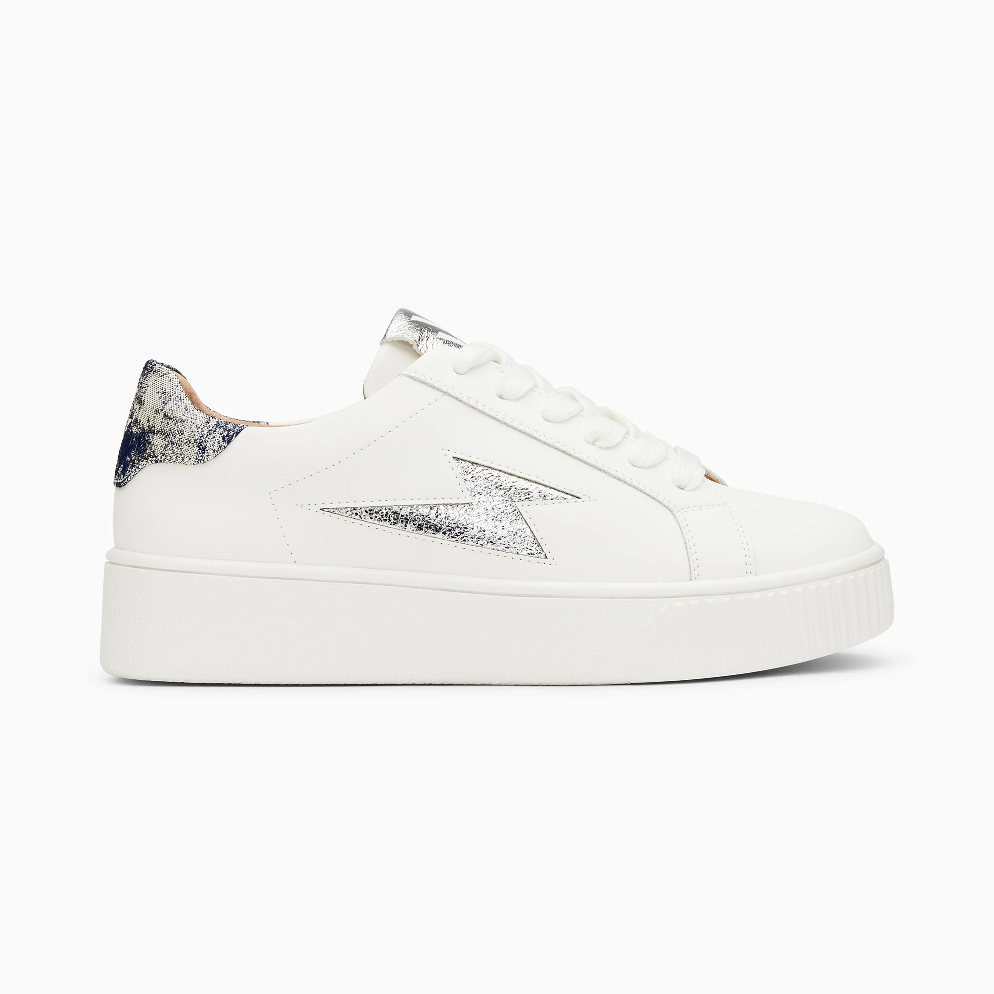 Sneakers-Baskets éclair Joy blanc et argent à lacets