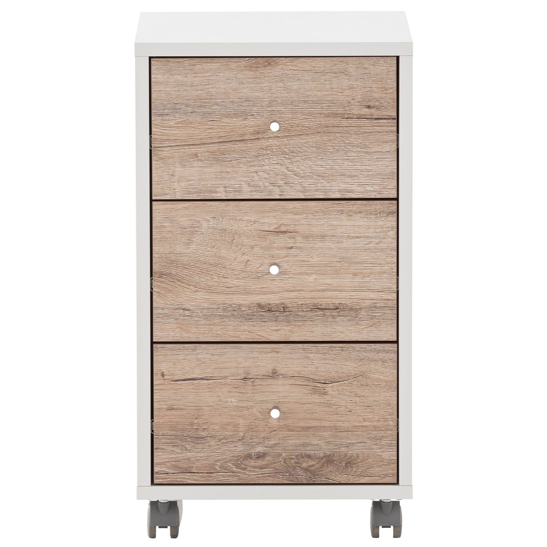 Rollcontainer - Wildeiche - weiß - 3 Schubladen