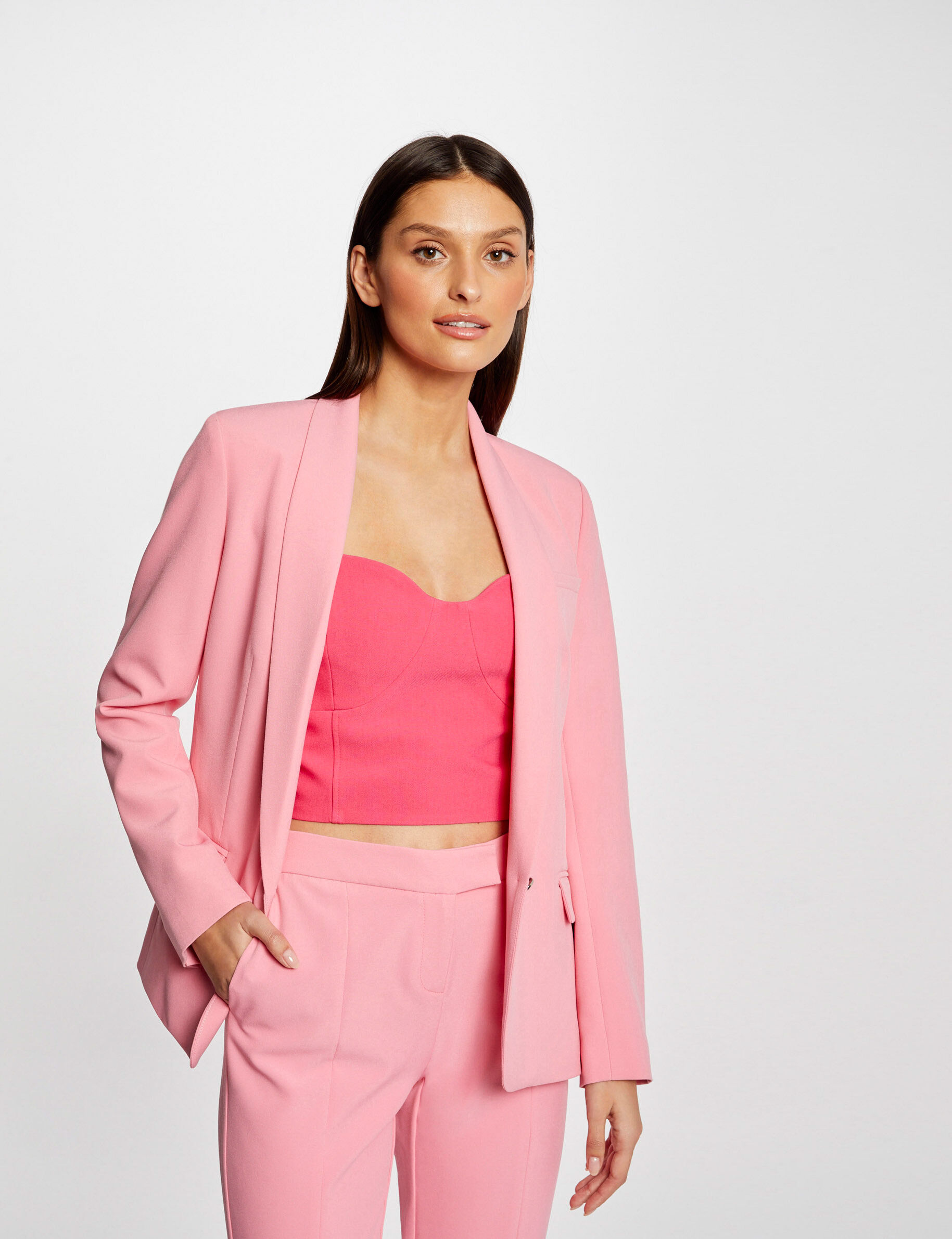 Veste tailleur droite avec col châle rose clair femme - rose_clair