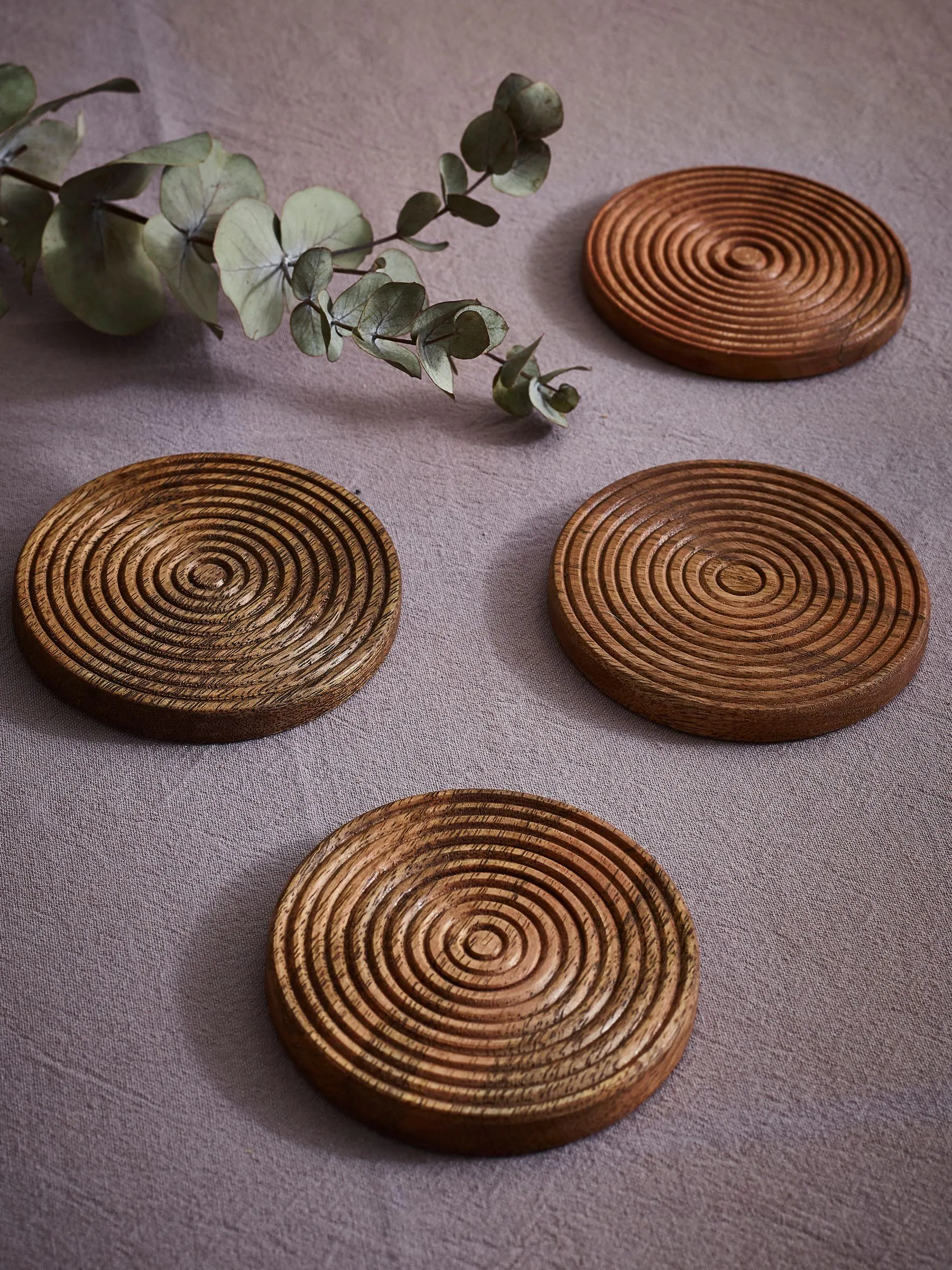 Set of 4 Bronx Etched Wooden Coasters