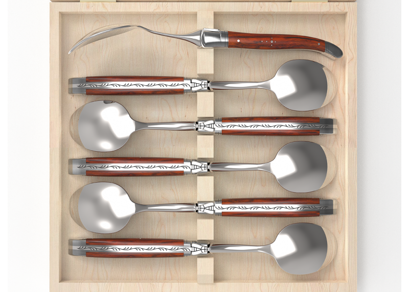 Service de 6 petites cuillères Laguiole avec un manche en bois de cocobolo et mitres en acier inoxydable