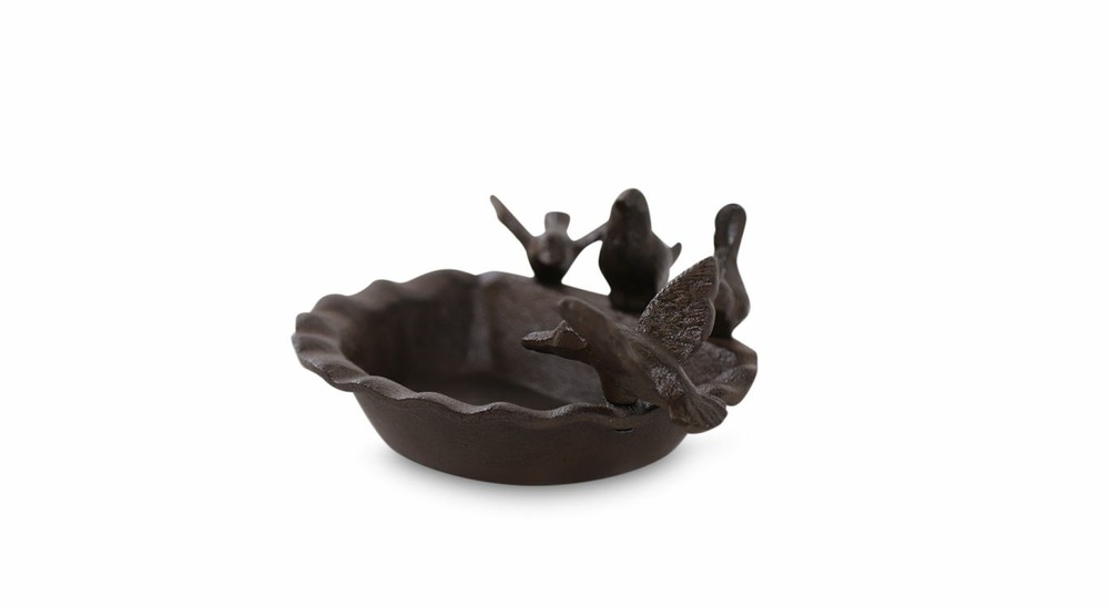 Abreuvoir 4 oiseaux fonte fonte marron 21.5x18.5x9cm