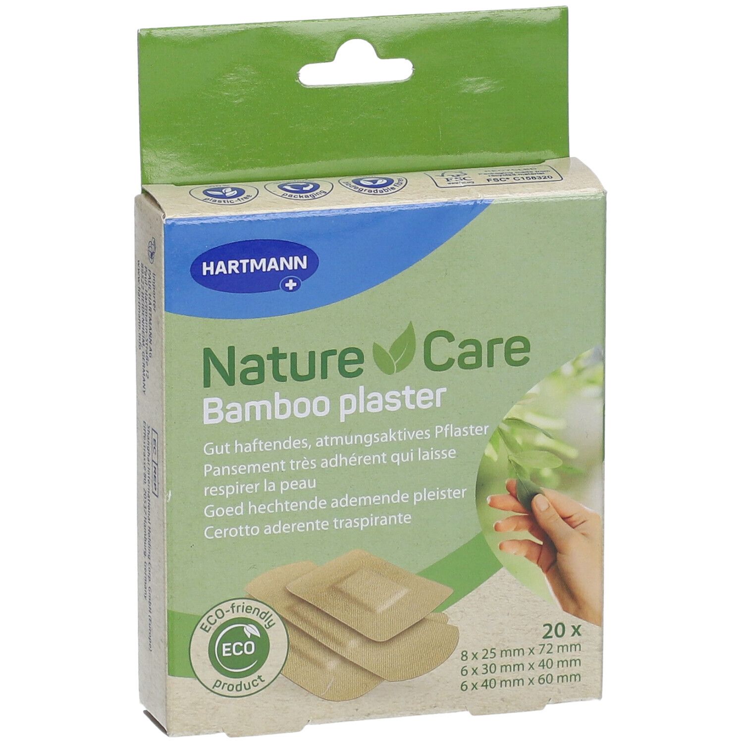 Nature Care Bambus-Pflasterstrips, zum Schutz von oberflächlichen Wunden oder Schürfwunden