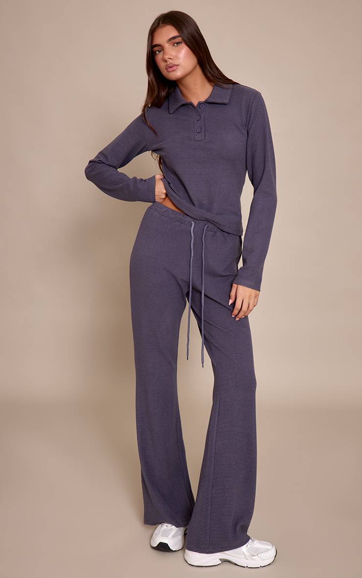 Gris Pantalon Évasé Ajusté En Molleton Doux À Fines Rayures