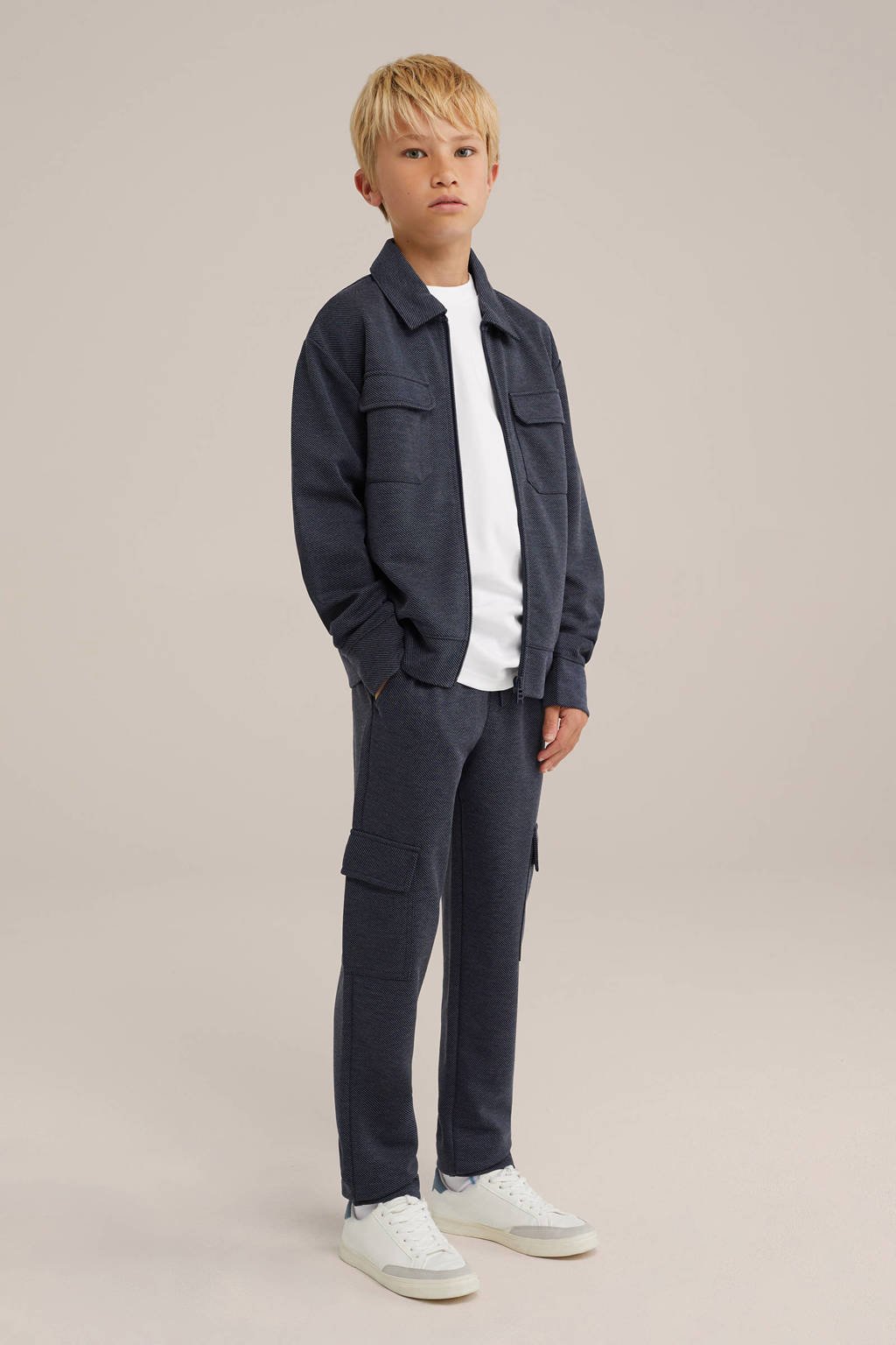 WE Fashion gemêleerde slim fit joggingbroek donkerblauw