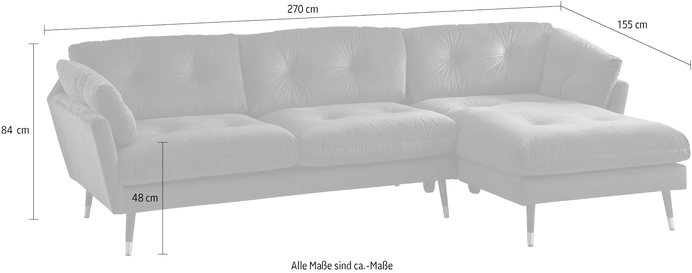 Trends by HG Ecksofa »Japan L-Form« mit Fuss in Holz-Metallkombination, Recamiere rechts oder links