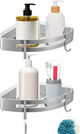 (2er Set) Aluminium Duschregal Badezimmer Eckablage Halterung - Weiss