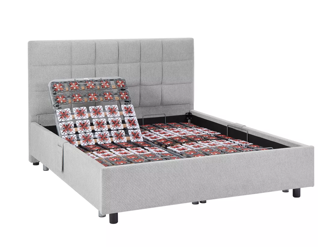 Lit électrique de relaxation déco tout plots + matelas mémoire de forme - 2 x 90 x 200 cm - Tissu - Gris - EREGA de YSMÉE