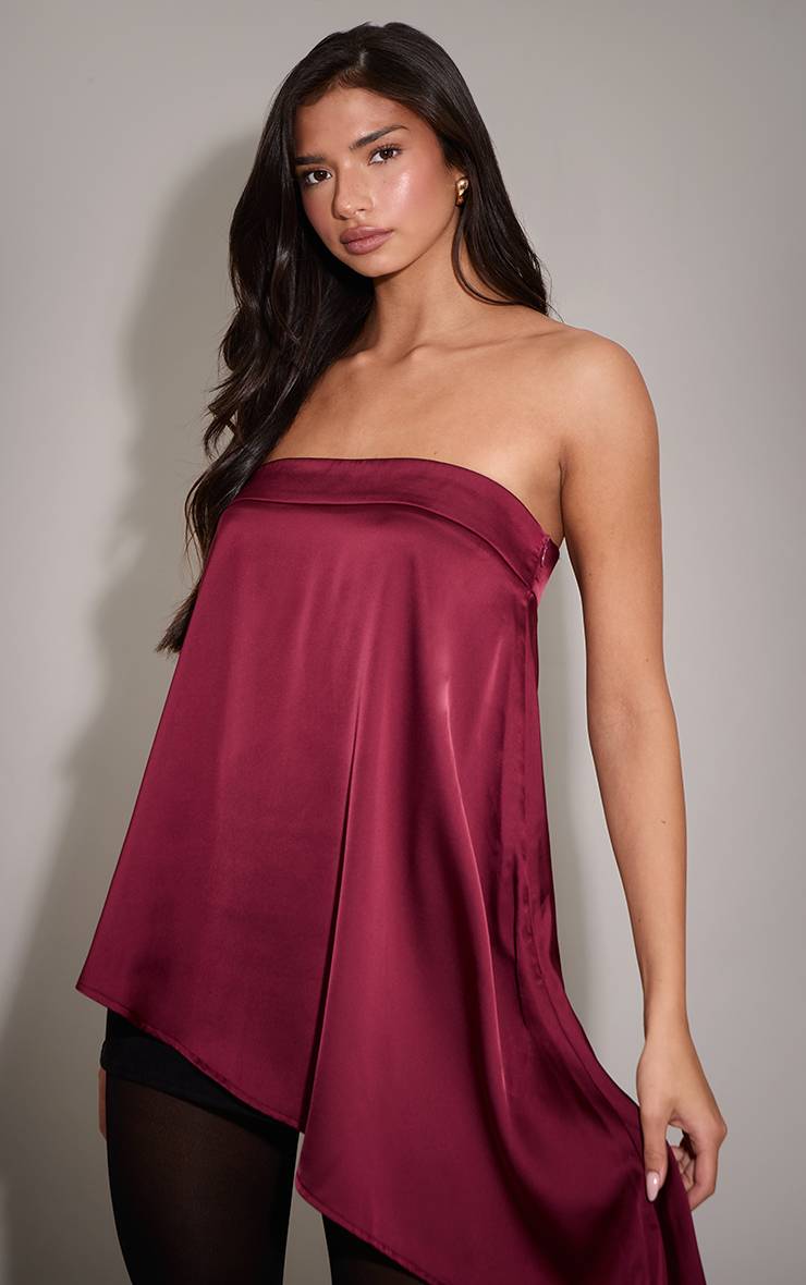 Prune Haut Long Vaporeux Asymétrique À Bustier Tissé
