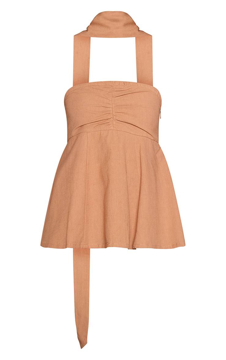 Camel Haut Bandeau En Lin Avec Détail Foulard