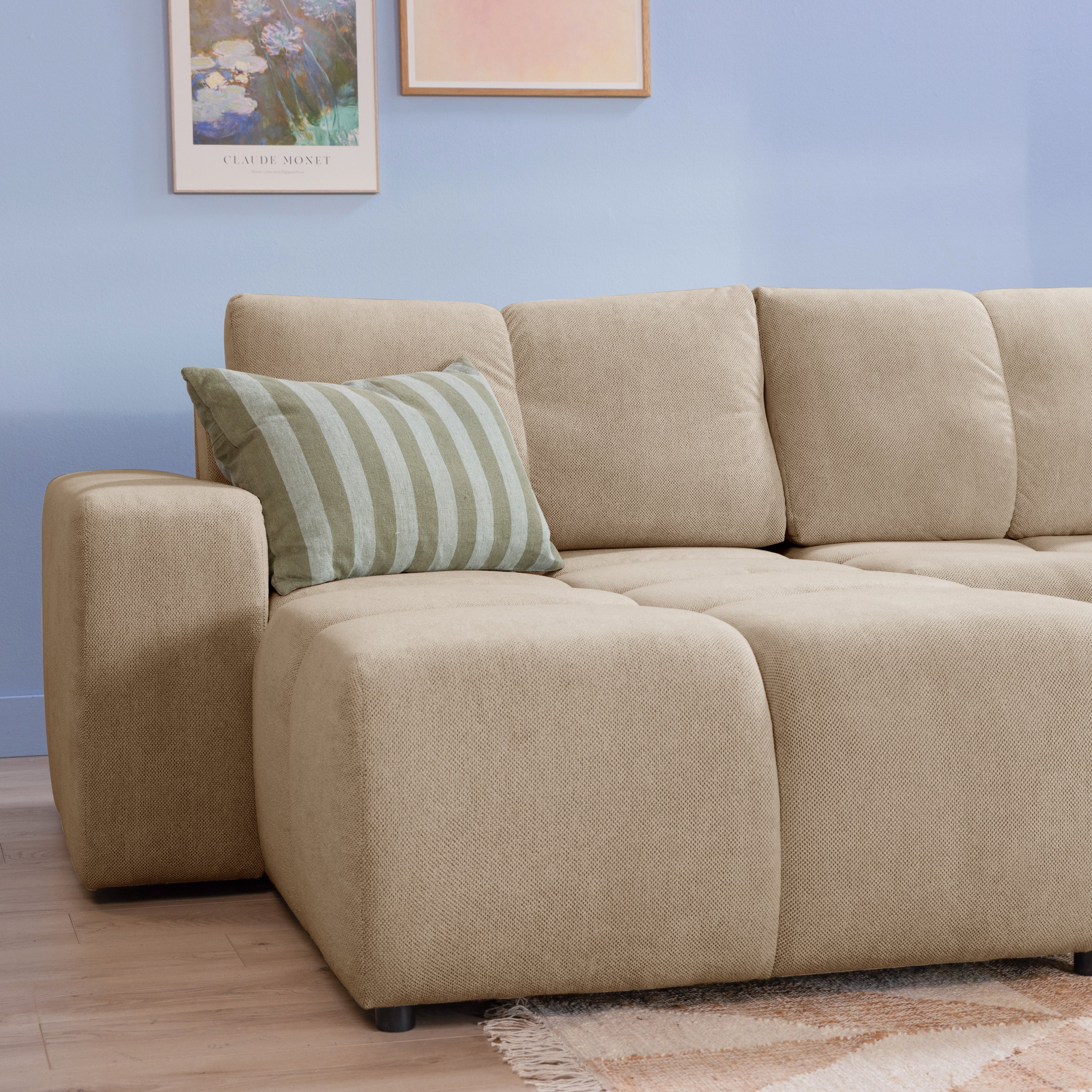 by fonQ Charme Hoekbank Links met Slaapfunctie - Weefstof - Beige