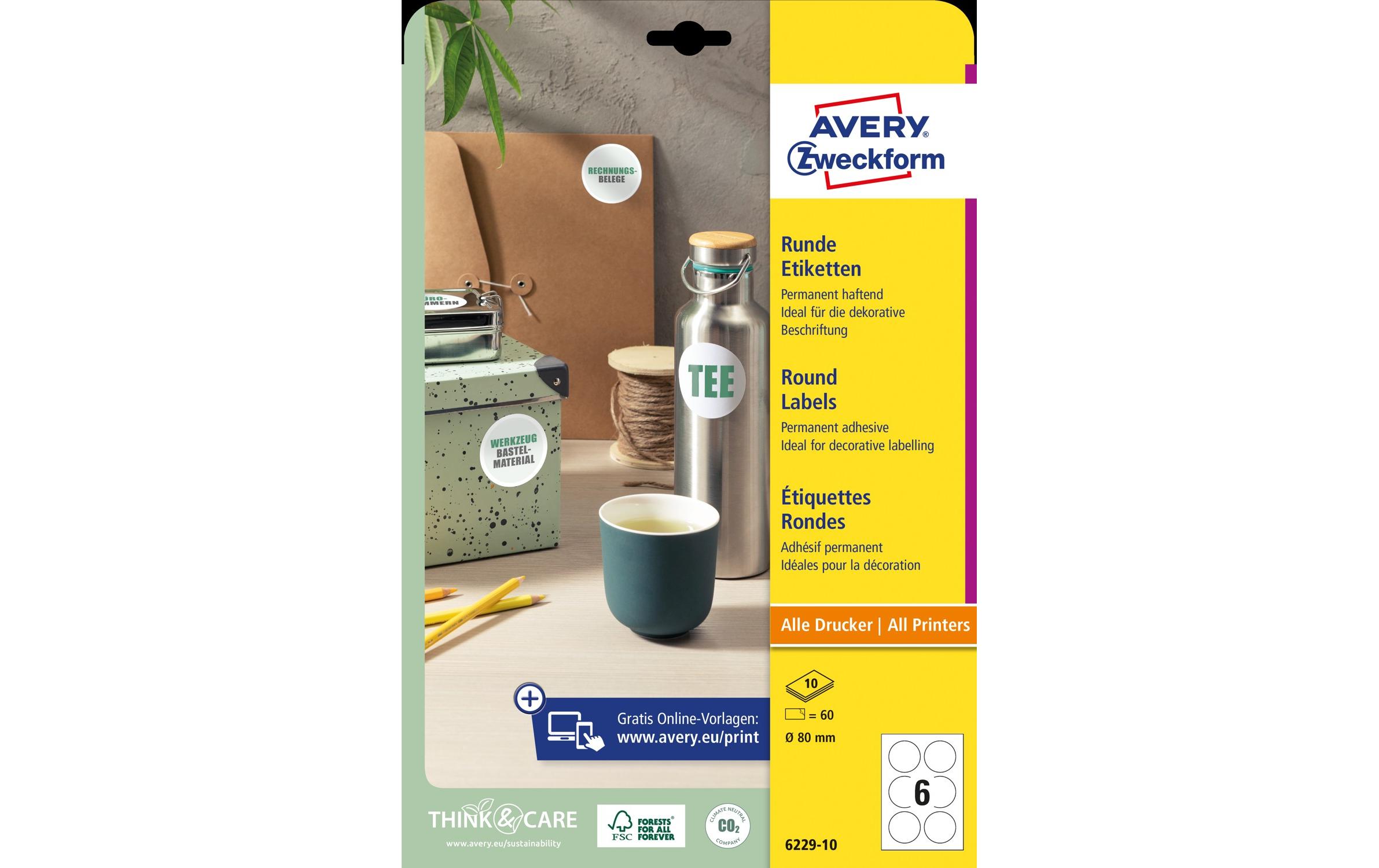 Runde Etiketten Ø 80 mm, 10 Blatt, permanentUmweltfreundliche Produkt-Etiketten