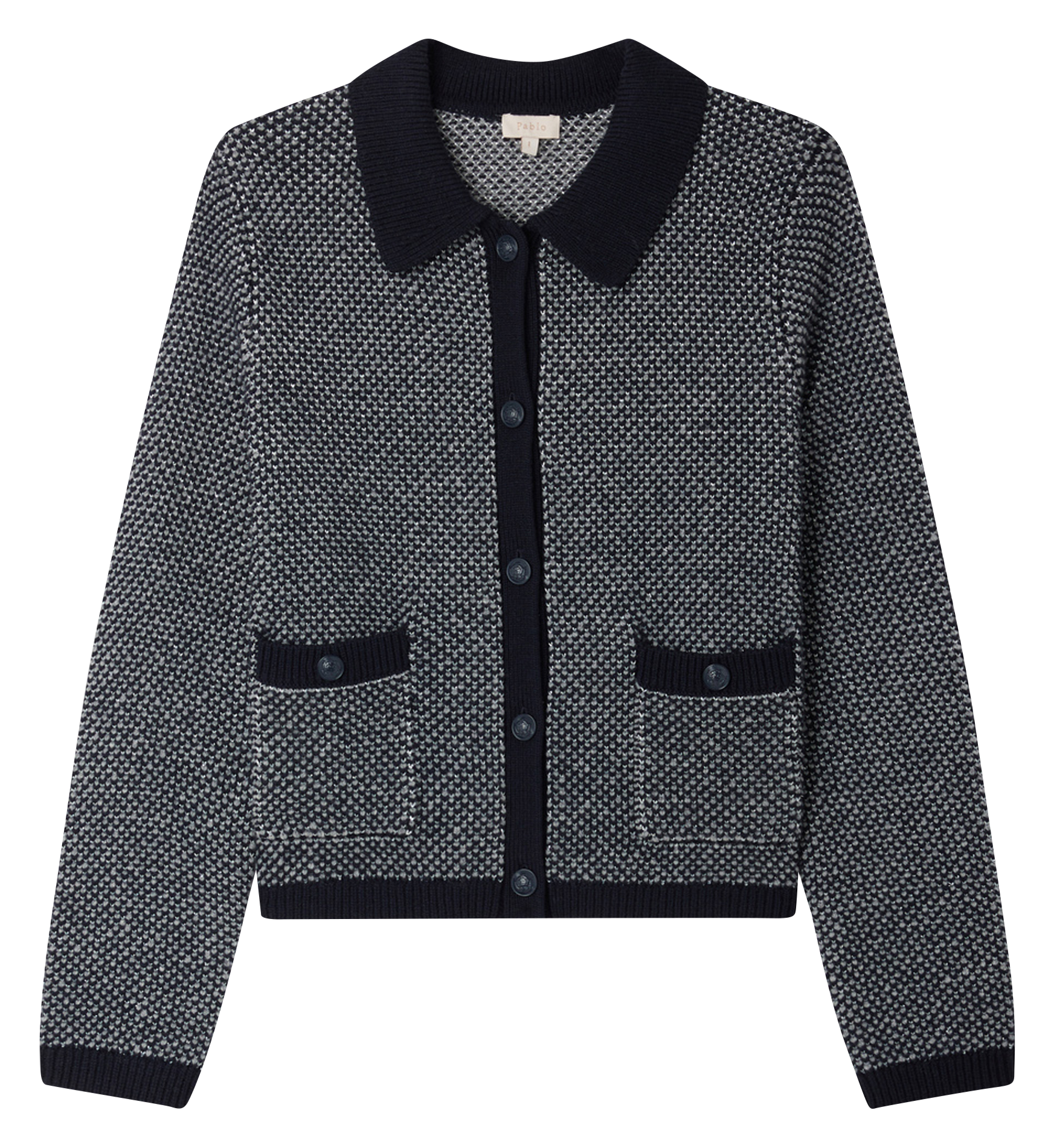 JAN - Cardigan droit col classique en laine mélangée | Bleu