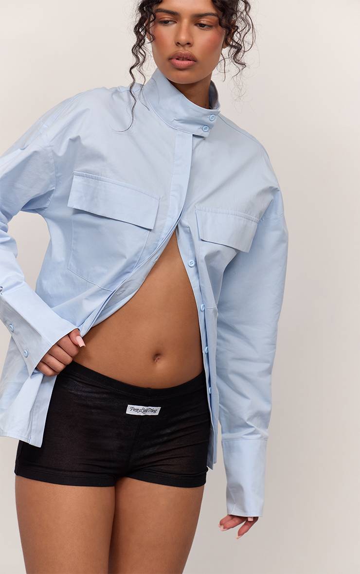 Noir Short Court En Coton Transparent Avec Détail D'étiquette