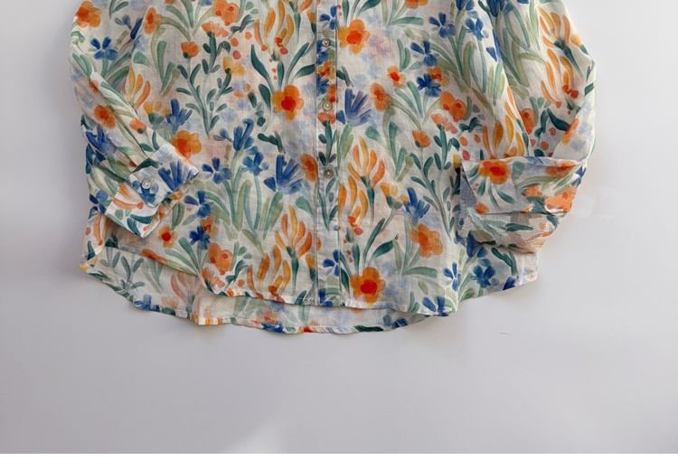 Taragon - Blouse met lange mouwen, kraag en bloemenprint, knoopjes