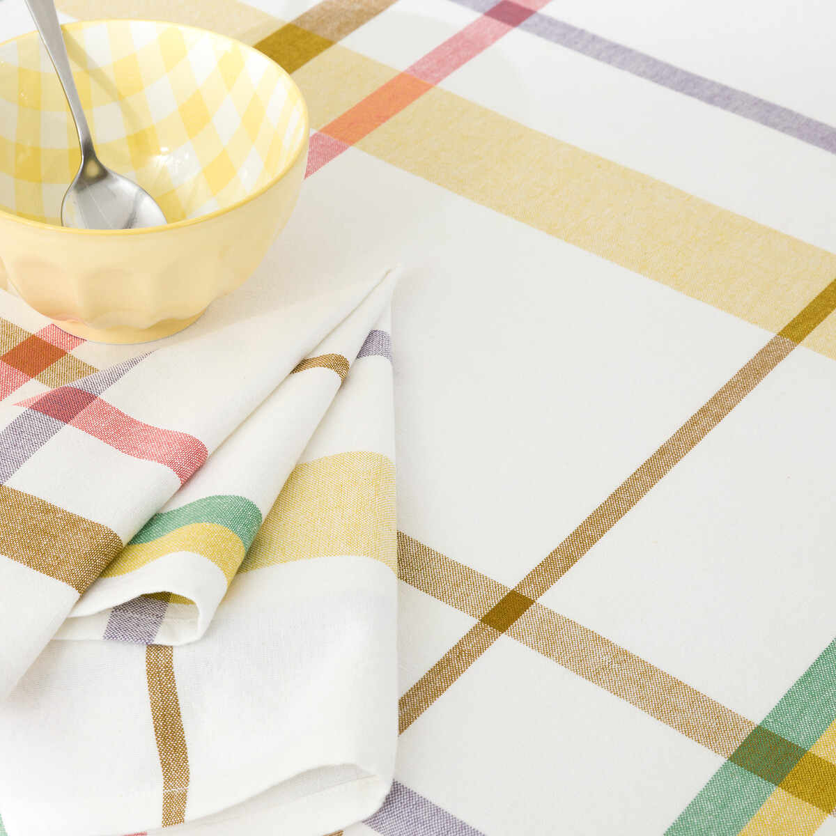 LA REDOUTE INTERIEURS<br>Toalha de mesa com xadrez tecido tingido, algodão lavado, Breda