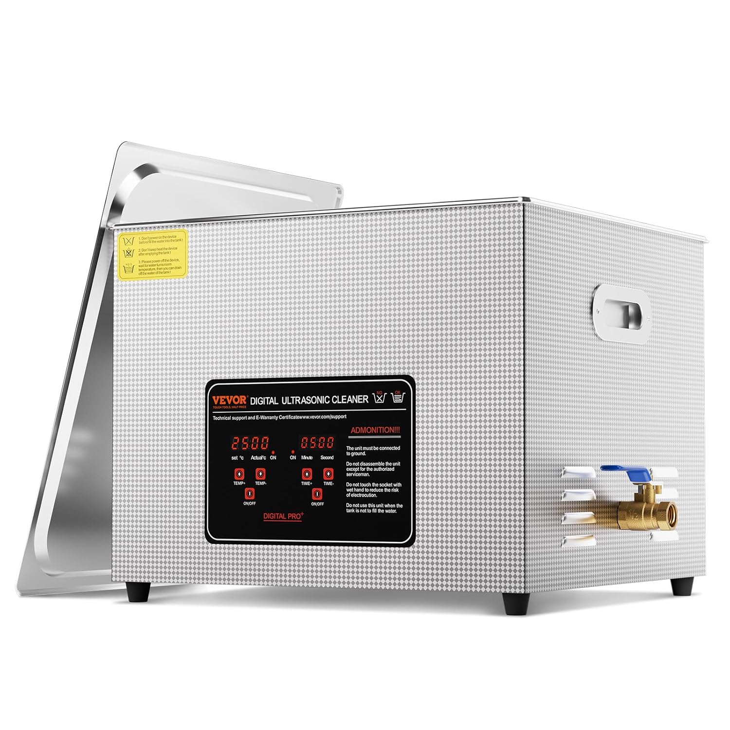 VEVOR Ultraschallreiniger 15 L professionelle 360 W Reinigungsmaschine mit Timer & Heizung, digitaler 40 kHz Ultraschallreiniger mit Korb für Uhrgläser Schmuckhalter Industrieteile Werkzeuge Silber