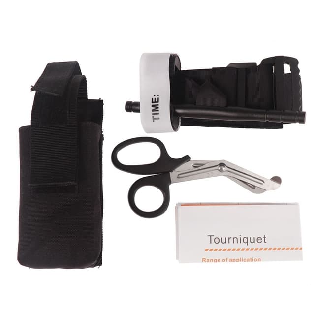 Nødsæt ved ulykker Traumesaks / Tourniquet / Molle taske 3 dele Sort