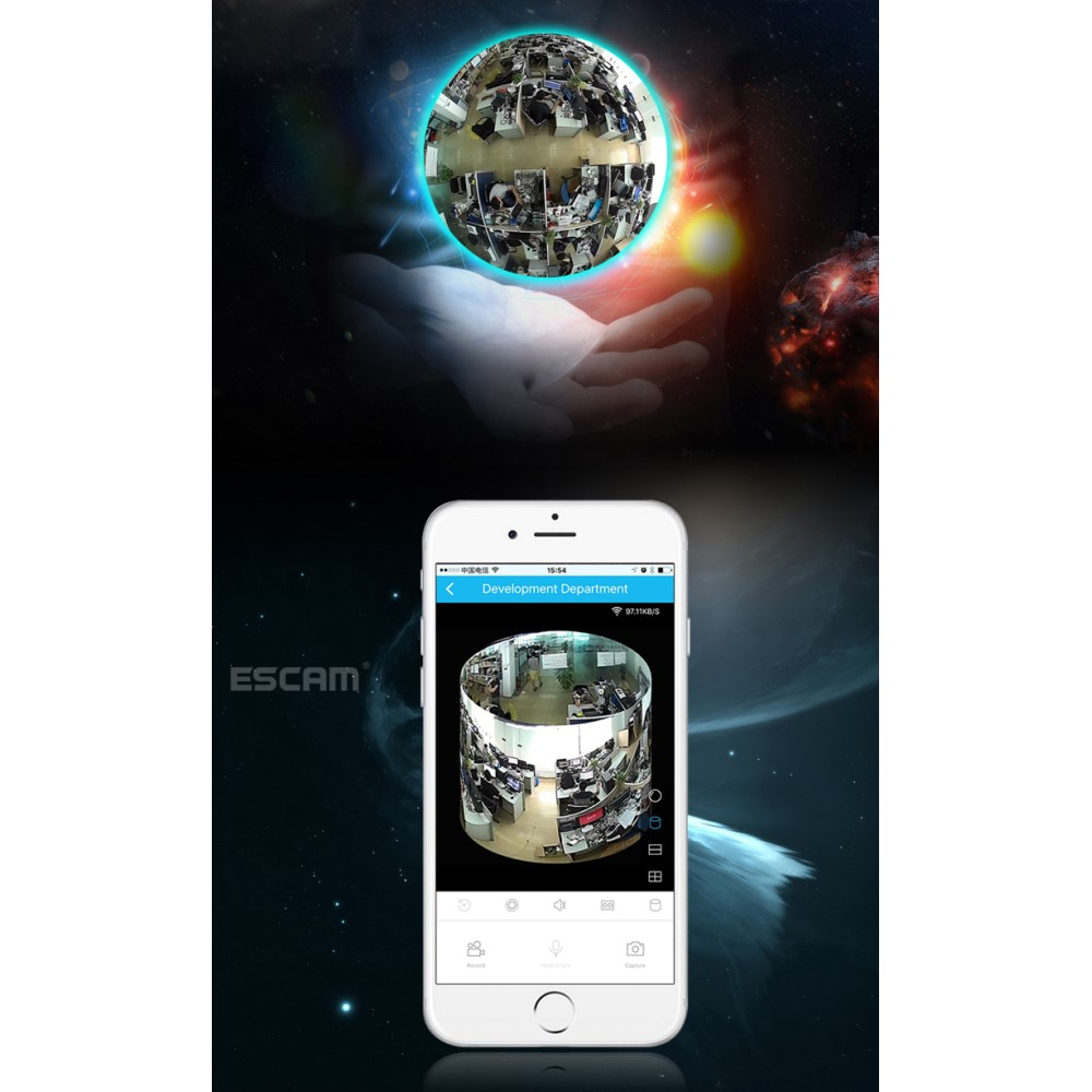 1.3MP VR Panorama WiFi IP Kamera FullHD 360° Fisheye Infrarot LED's Nachtsichtfunktion / Micro SD für iOS/Android - Weiss
