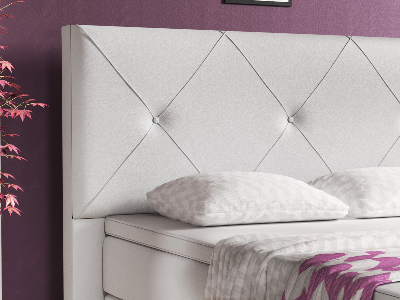 Boxspringbett - weiß - H3 - Kunstleder -180x200 cm