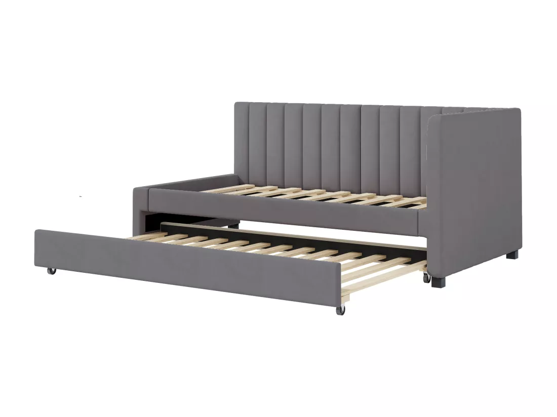 Lit Rembourré 90x200cm,canapé-lit Extensible, Lit Multifonction Avec Sommier à Lattes, Velours Gris