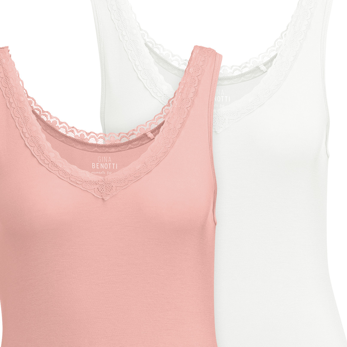 Gina Benotti 2 Damen Unterhemden mit Spitze weiss / rosa
