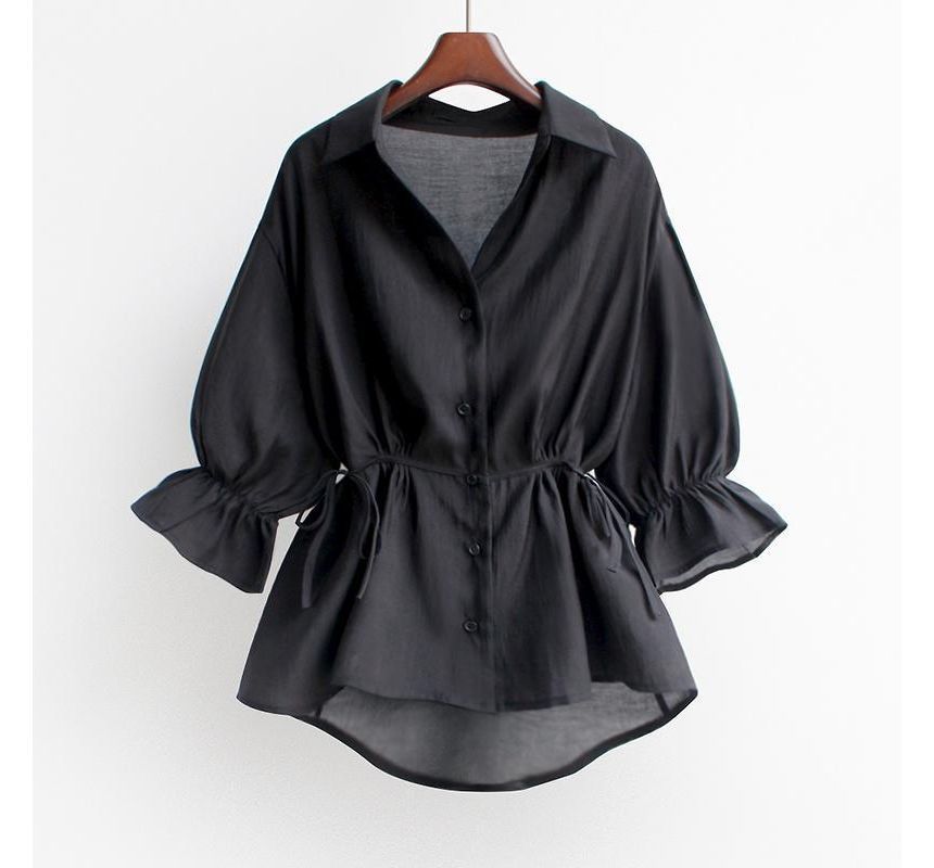 Supernova - effen peplum-overhemd met pofmouwen