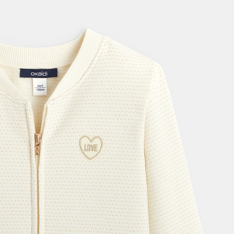 Sweat zippé à pois irisés beige fille