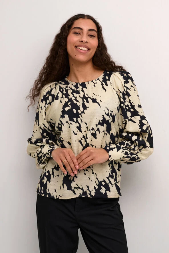 Kaffe KAlouise Blouse Black/sand graphic cloud